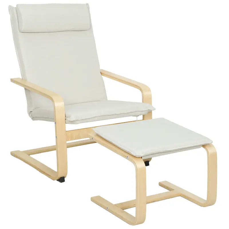 Fauteuil de lecture Homcom scandinave crème en bois de bouleau avec repose-pieds assorti