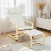 Fauteuil de lecture Homcom scandinave crème en bois de bouleau avec repose-pieds assorti