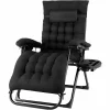 Chaise de lecture zéro gravité noire pliable, matelas confortable, pour extérieur.