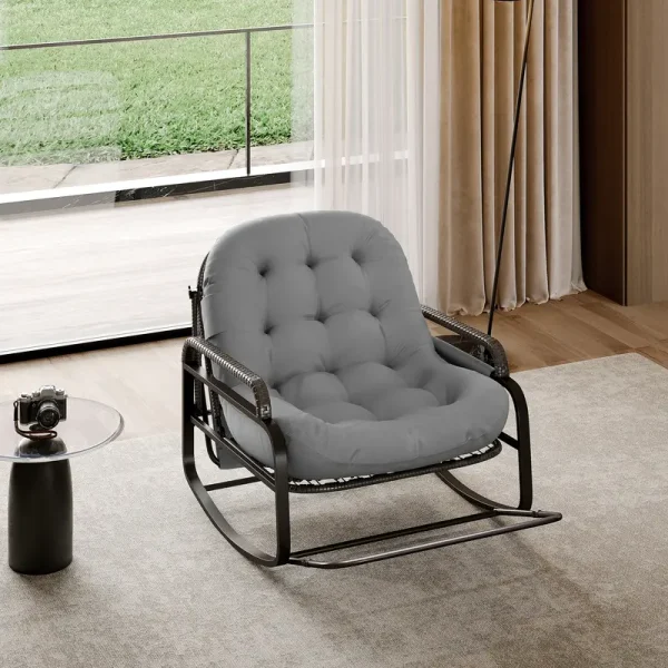 Fauteuil à bascule Comanlai gris, coussin crème, repose-pieds et pare-soleil, intérieur/extérieur