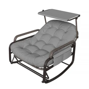 Fauteuil à bascule Comanlai gris, coussin crème, repose-pieds et pare-soleil, intérieur/extérieur